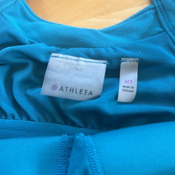 Athleta Teal Scrunch Ruched Lattice Cross Back Tank Top Size Medium Tall - Picture 4 of 8